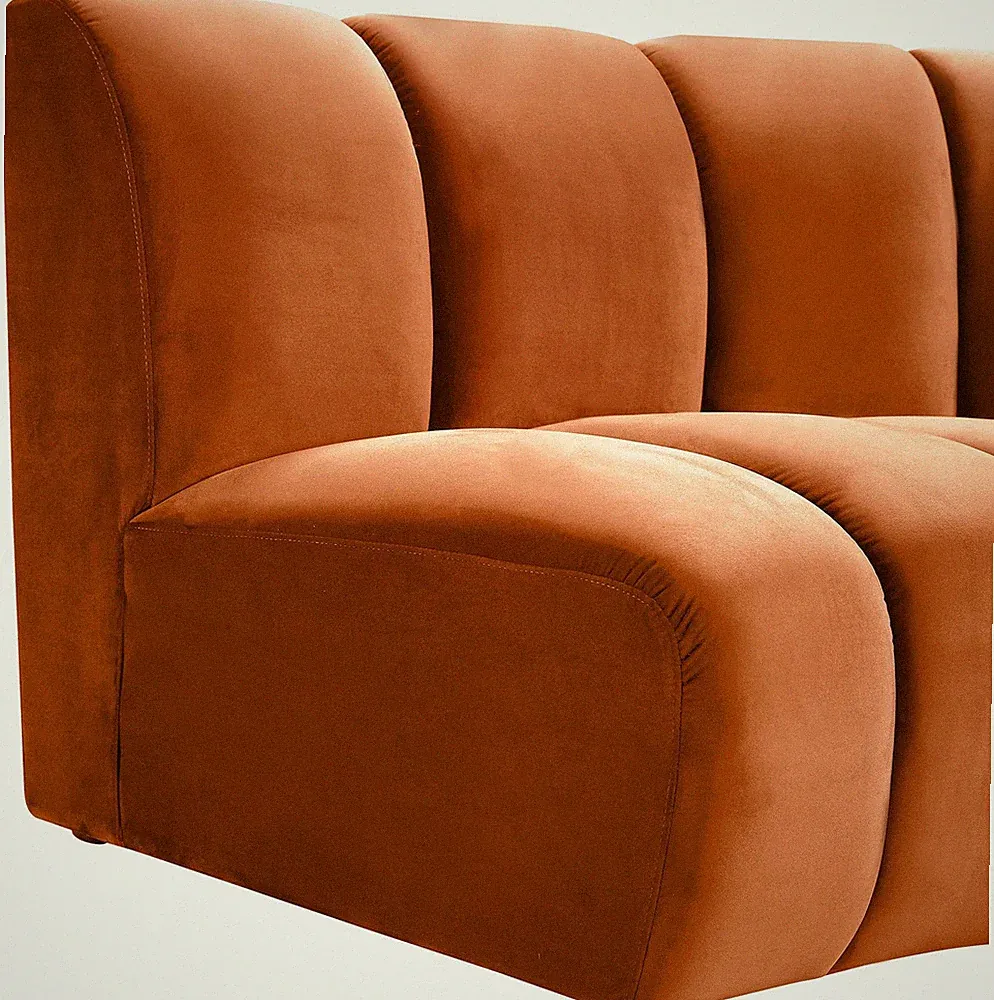 Maklaine 8-Piece Modular Contemporary Velvet Sectional Sofa in Mahogany