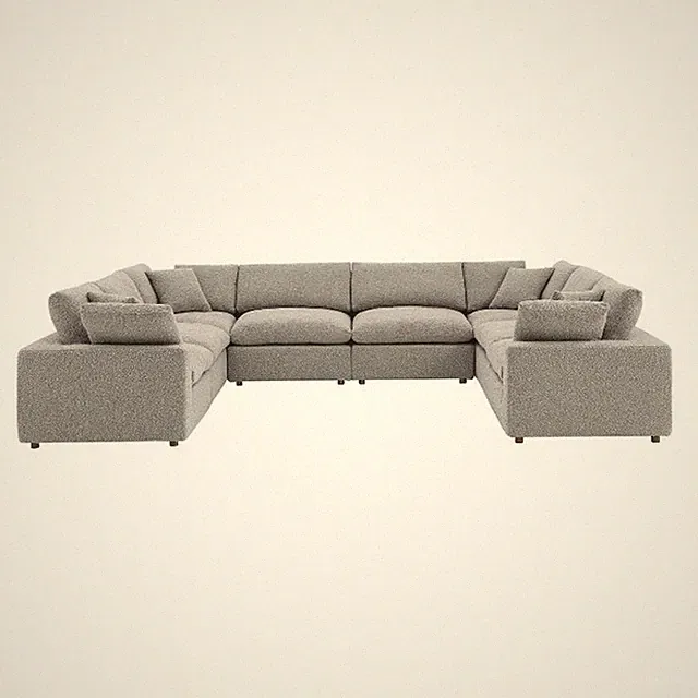 Maklaine 8-Piece Upholstered Boucle Fabric Sectional Sofa in Light Gray