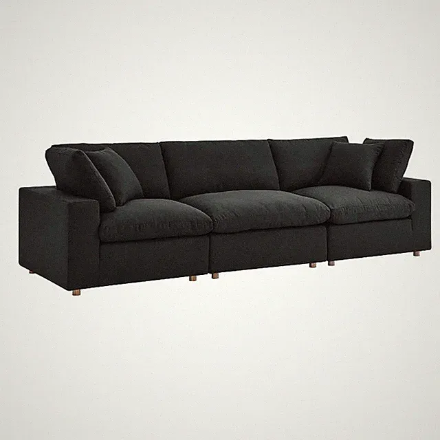 Maklaine Contemporary 3-Piece Fabric Down Filled Sectional Sofa in Black