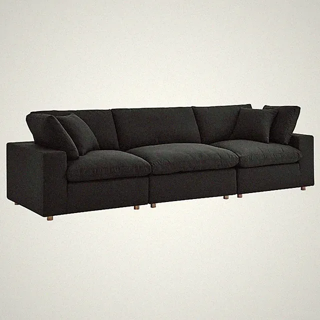 Maklaine Contemporary 3-Piece Fabric Down Filled Sectional Sofa in Black