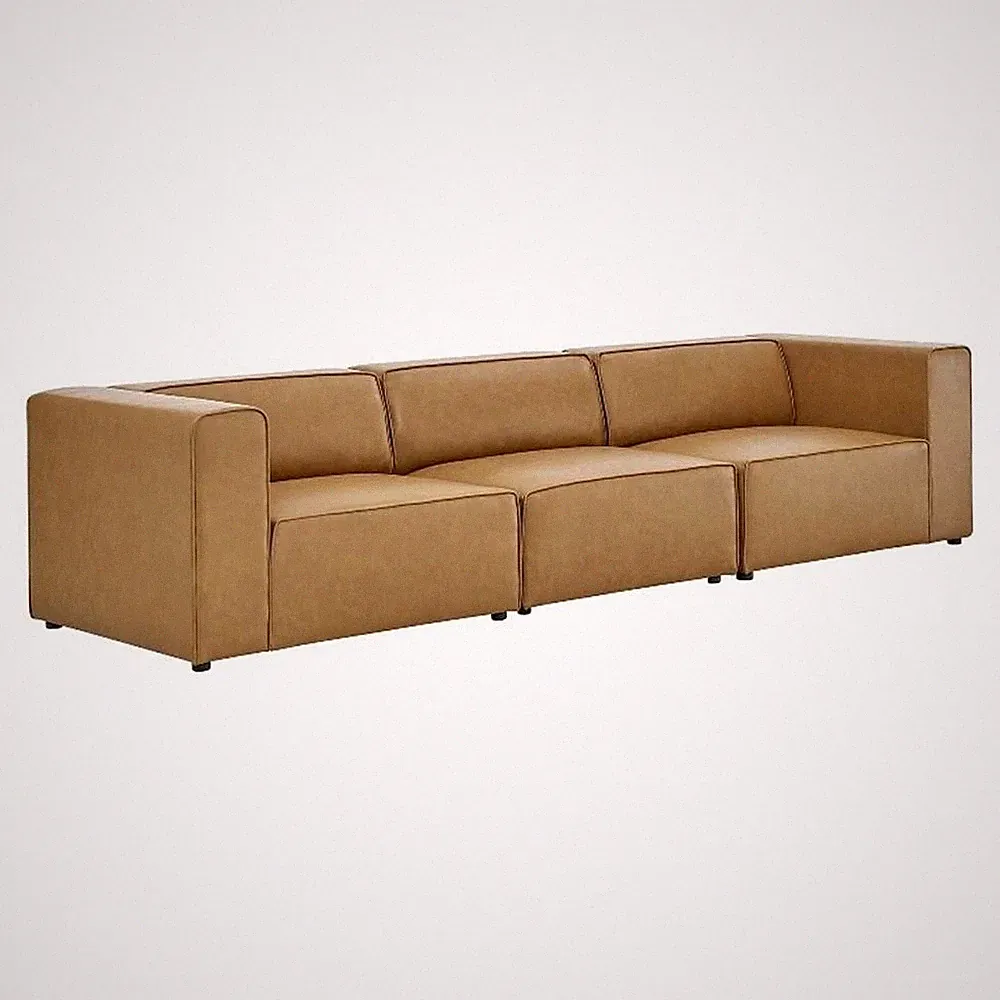 Maklaine Contemporary 3-Piece Faux Leather Sectional Sofa in Tan