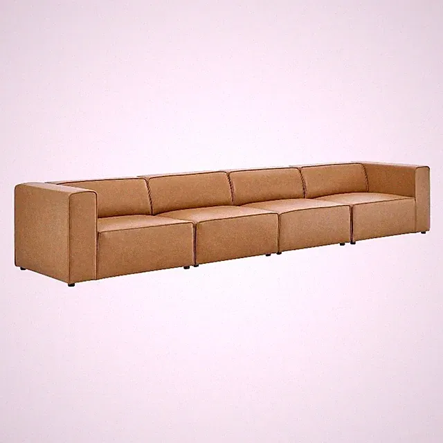 Maklaine Contemporary 4-Piece Faux Leather Sectional Sofa in Tan