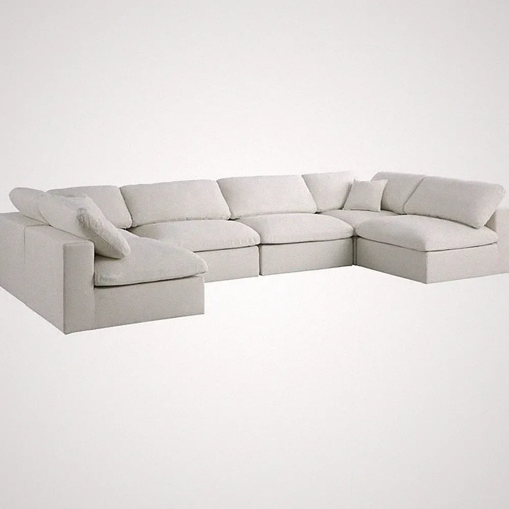 Maklaine Contemporary Cream Velvet Standard Modular Sectional Sofa