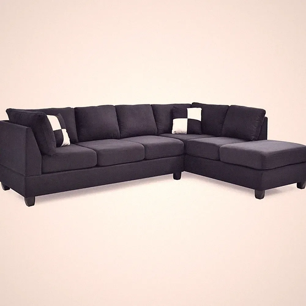 Maklaine Contemporary Microsuede Versatile Sectional in Black Finish