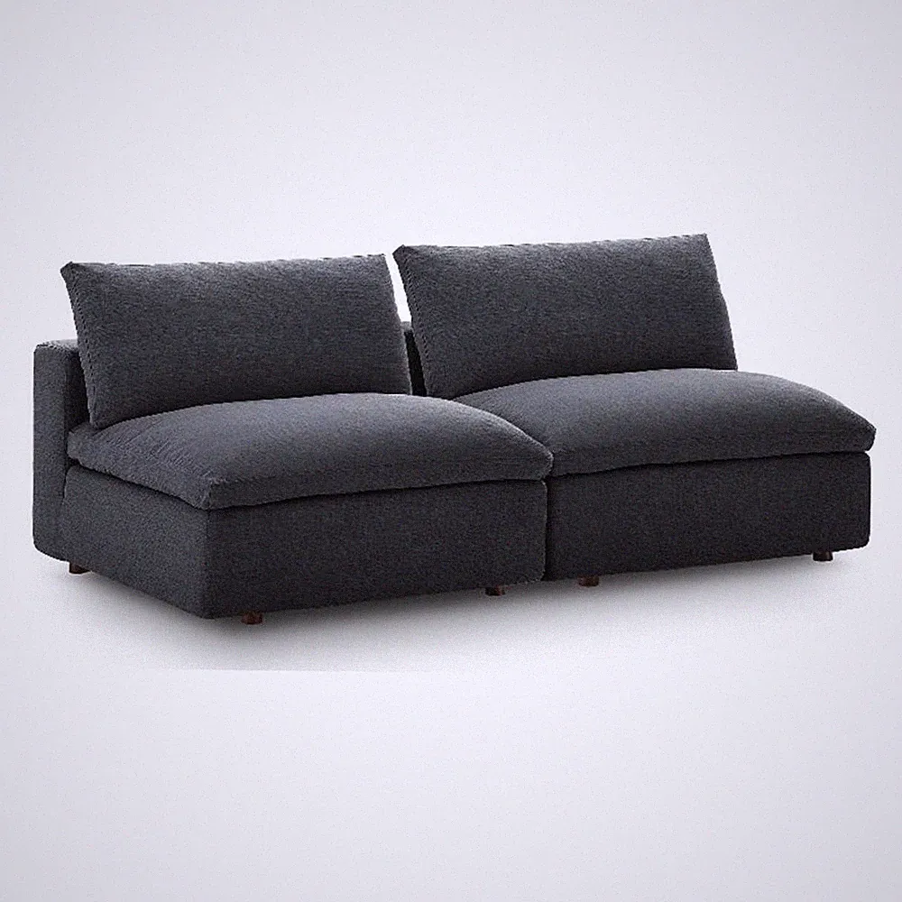 Maklaine Contemporary Polyester Fabric Armless Sectional Loveseat in Gray