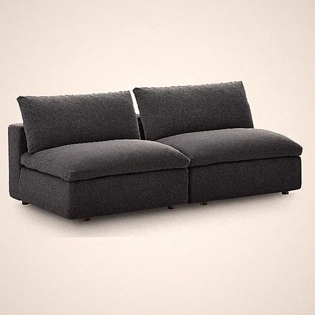 Maklaine Contemporary Polyester Fabric Armless Sectional Loveseat in Gray