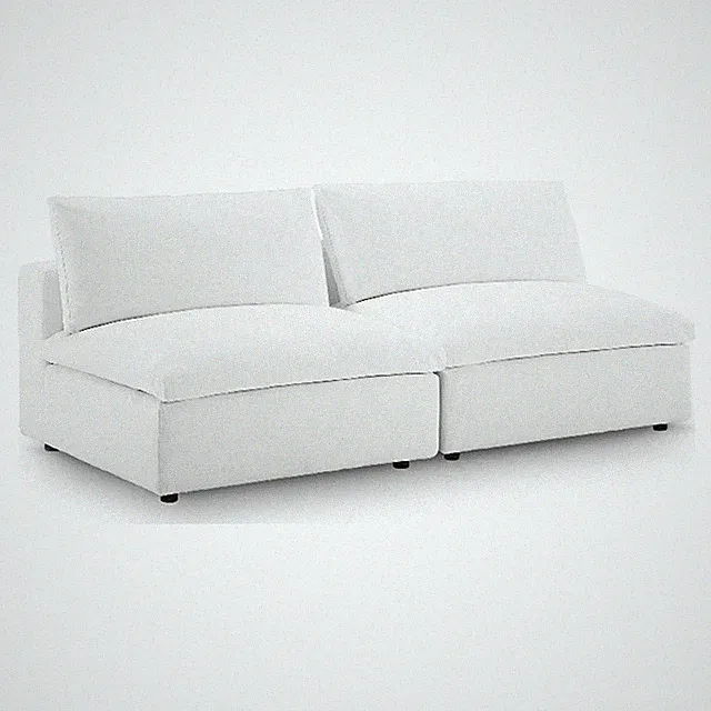 Maklaine Contemporary Polyester Fabric Armless Sectional Loveseat in White