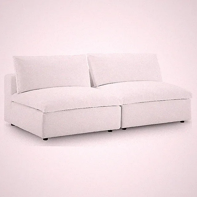 Maklaine Contemporary Polyester Fabric Armless Sectional Loveseat in White