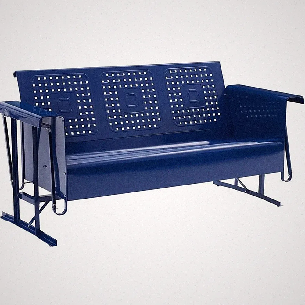 Maklaine Contemporary Retro Metal Patio Sofa Glider in Glossy Navy