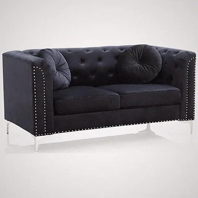 Maklaine Contemporary Soft Velvet Button Tufted Loveseat in Black