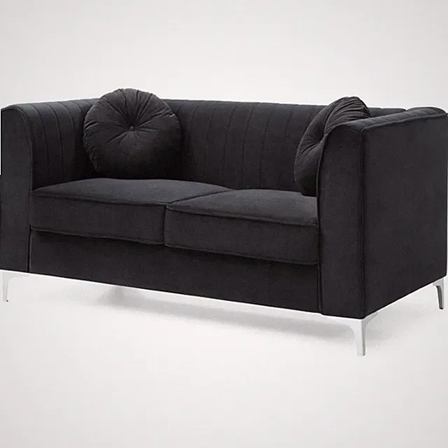 Maklaine Contemporary Soft Velvet Channel Tufted Loveseat in Black