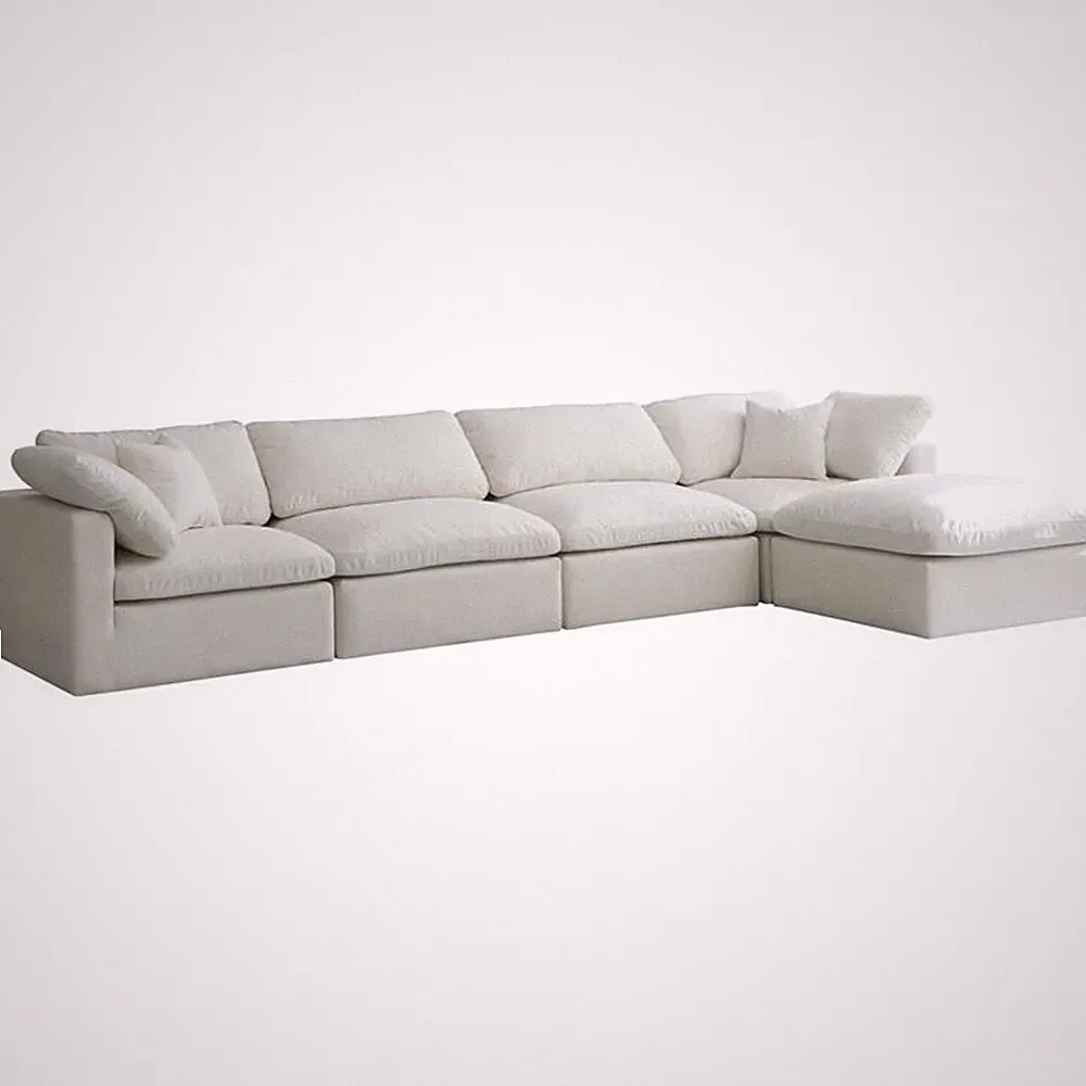 Maklaine Contemporary Standard Cream Velvet Modular Sectional Sofa