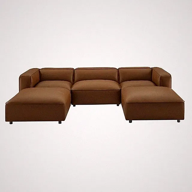 Maklaine Contemporary Vegan Leather Upholstered 5-Piece U-Shaped Sofa in Coffee