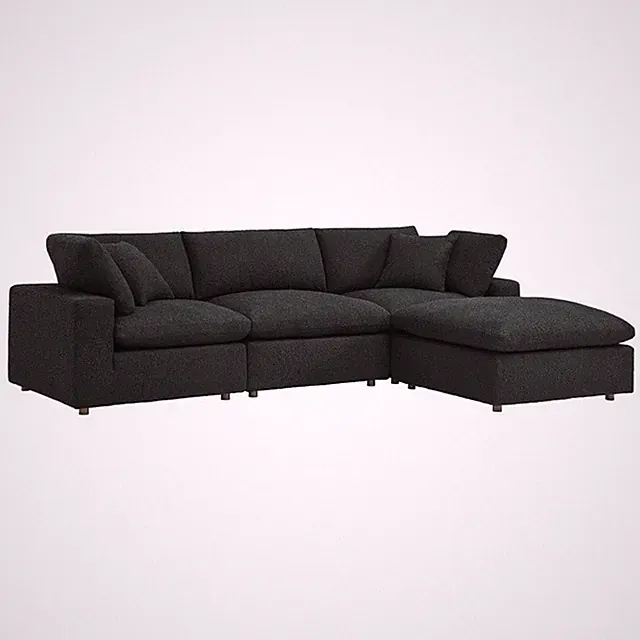 Maklaine Down Filled Overstuffed Boucle Fabric 4-Piece Sectional Sofa in Black