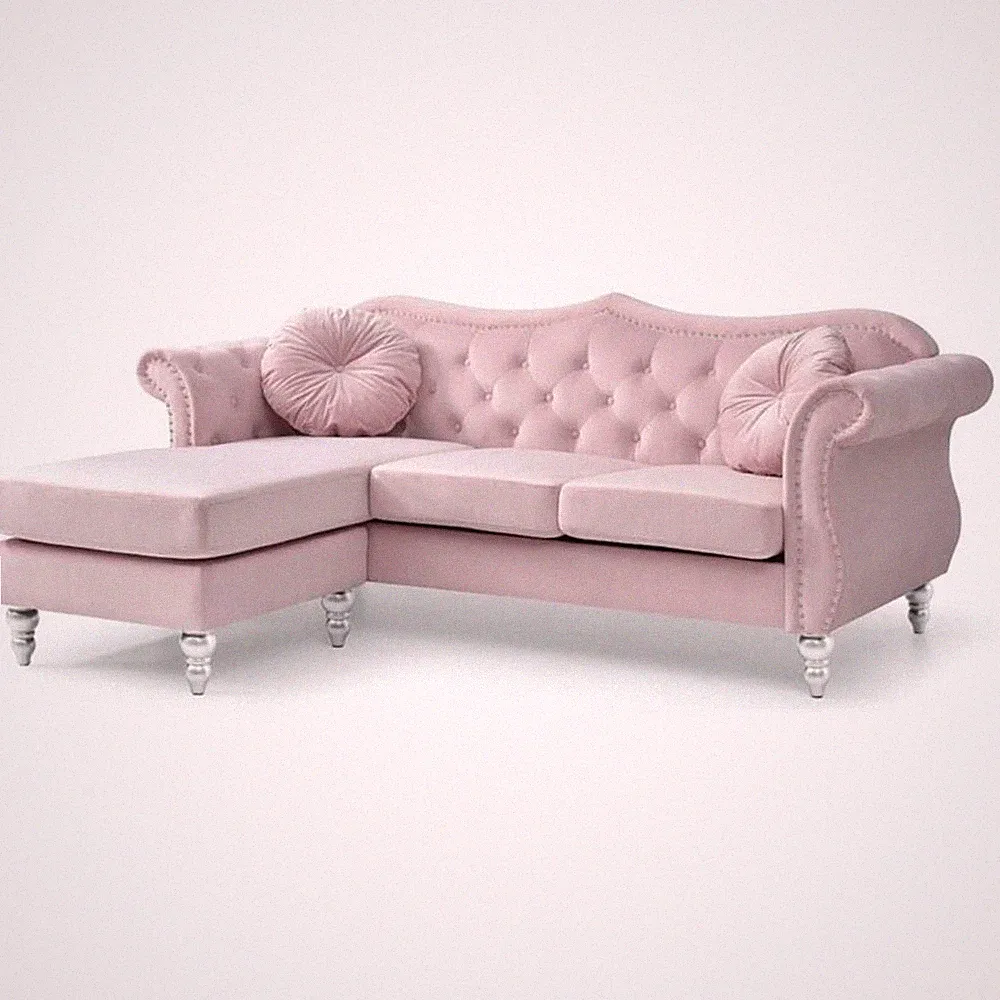 Maklaine Modern / Contemporary Velvet Sofa Chaise in Pink Finish