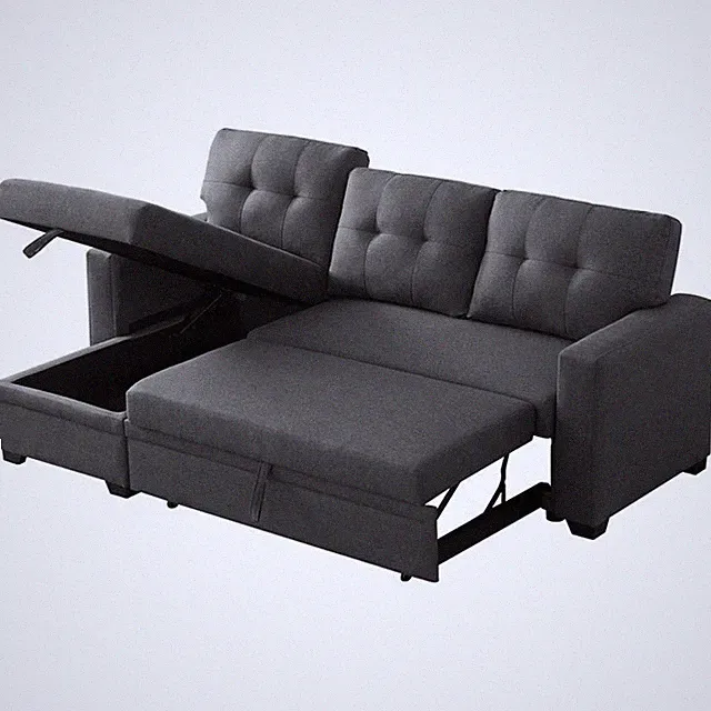 Maklaine Polyester Fabric Reversible Sleeper Sectional Sofa-Dark Gray