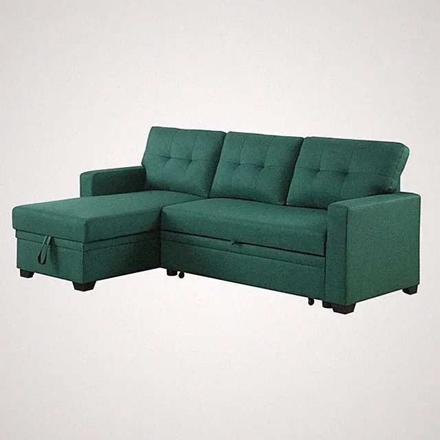 Maklaine Polyester Fabric Reversible Sleeper Sectional Sofa-Green
