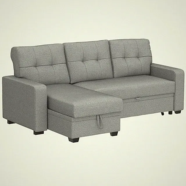Maklaine Polyester Fabric Reversible Sleeper Sectional Sofa - Light Gray