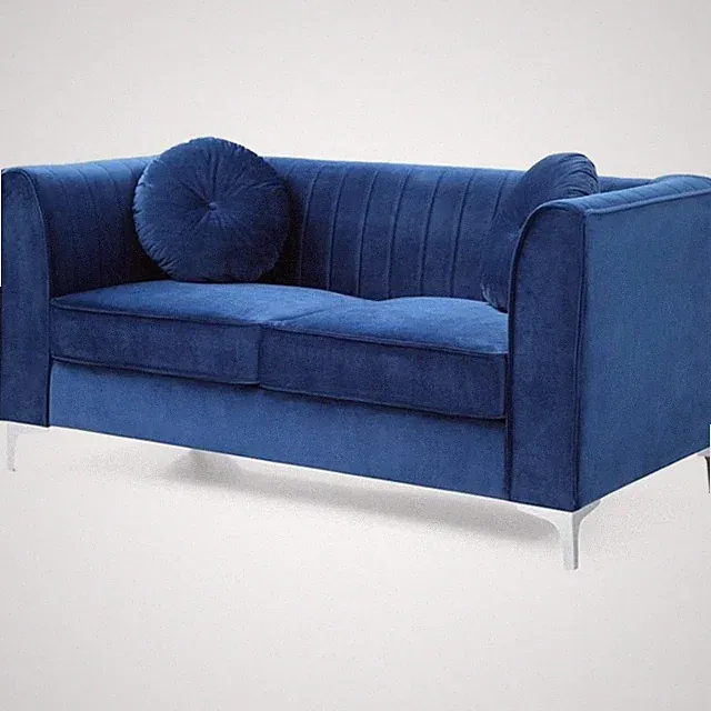 Maklaine Soft Velvet Navy Blue Loveseat Rectangular Channel Quilted 65" Unass...