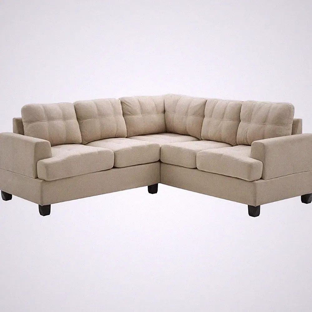 Maklaine Transitional Microsuede Sectional in Vanilla Finish