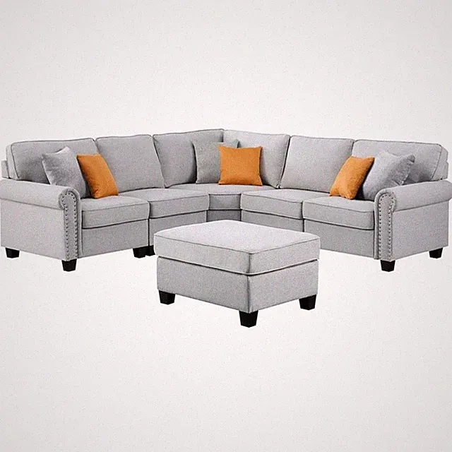 Maklaine Transitional Polyester Fabric U-Shaped Sectional Sofa in Light Gray