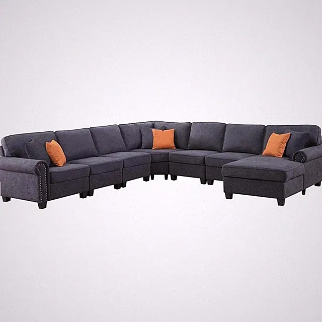 Maklaine Transitional Woven Fabric U-Shaped Sectional Sofa in Dark Gray