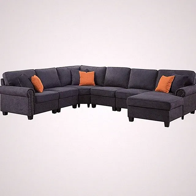 Maklaine Transitional Woven Fabric U-Shaped Sectional Sofa in Dark Gray