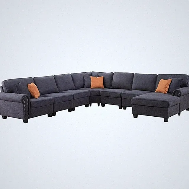 Maklaine Transitional Woven Fabric U-Shaped Sectional Sofa in Dark Gray