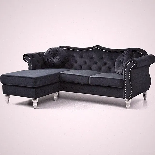 Maklaine Velvet Black Sofa Rectangular Tufted 81" Unassembled