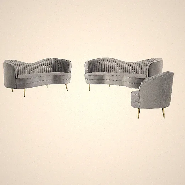 Maklaine Velvet Gray Sofa Set Rectangular Modern Glam 84" Unassembled