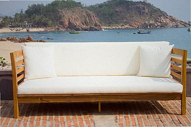 Malibu Acacia Wood Daybed with Cushions - Stylish Outdoor Seating in Brown/Taupe