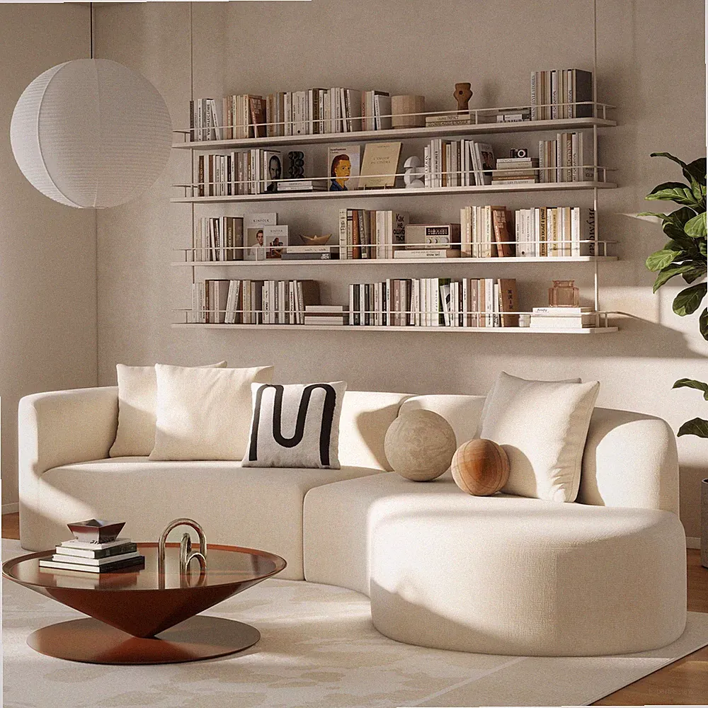 Mallory 134.5" Sofa-in-a-Box RAF Curved Sectional Sofa in Light Beige Chenille