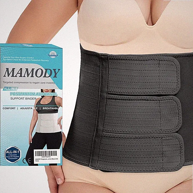 MAMODY Postpartum Bely Band Abdominal Binder C-Section Recovery Belt Large/Black