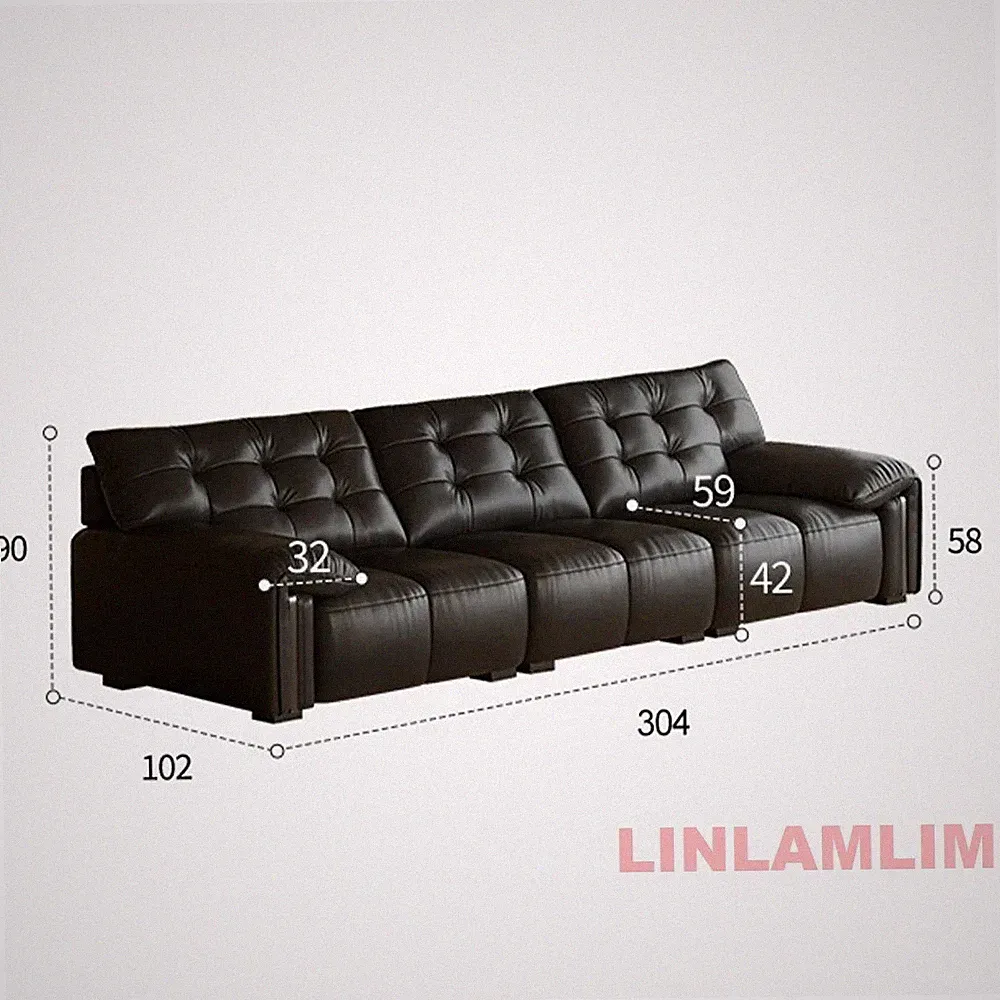 MANBAS Black Leather Sectional Sofa Modular Couch Deep Seat Modern Living Room