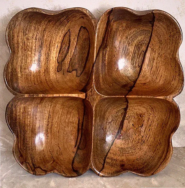 Mango Wood Square Wood Serving Dish 4 Sections Appetizer Tray Vintage