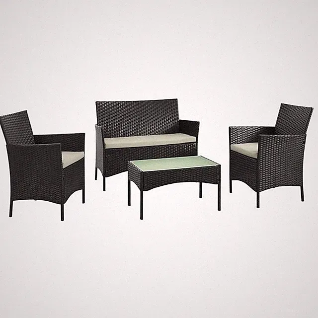 Manhattan Comfort Imperia 4-Piece Rattan Patio Conversation Set in Gray/Cream