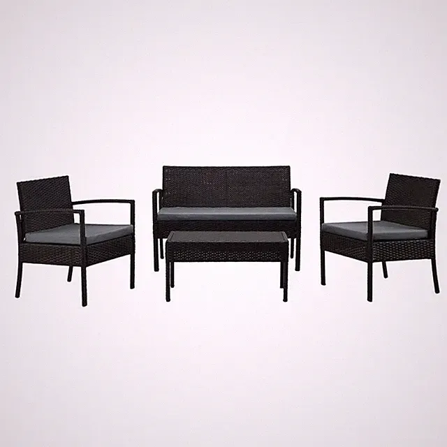 Manhattan Comfort Noli 4-Piece Rattan Patio Conversation Set in Gray