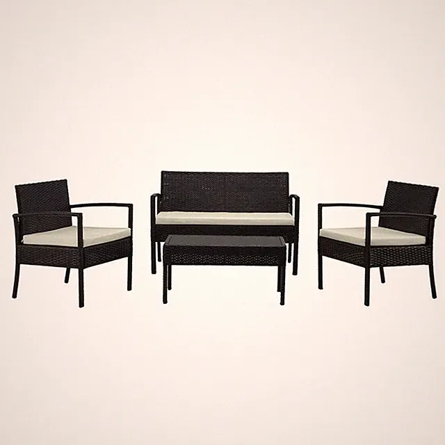 Manhattan Comfort Noli 4-Piece Rattan Patio Conversation Set in Gray/Cream