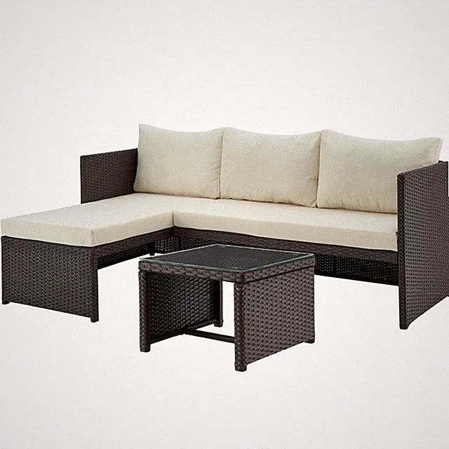 Manhattan Comfort Riviera 4-Seat Rattan Patio Conversation Set in Cream/Gray
