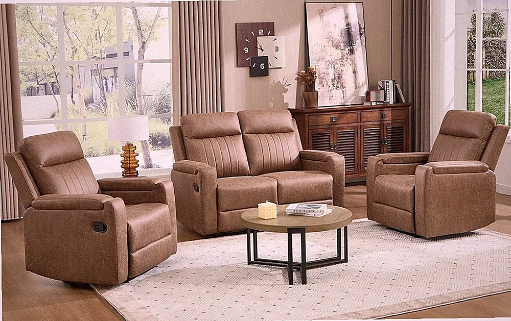Manual Faux Leather Recliner Sofa Furniture Set for Living Room, Included 2Pcs M