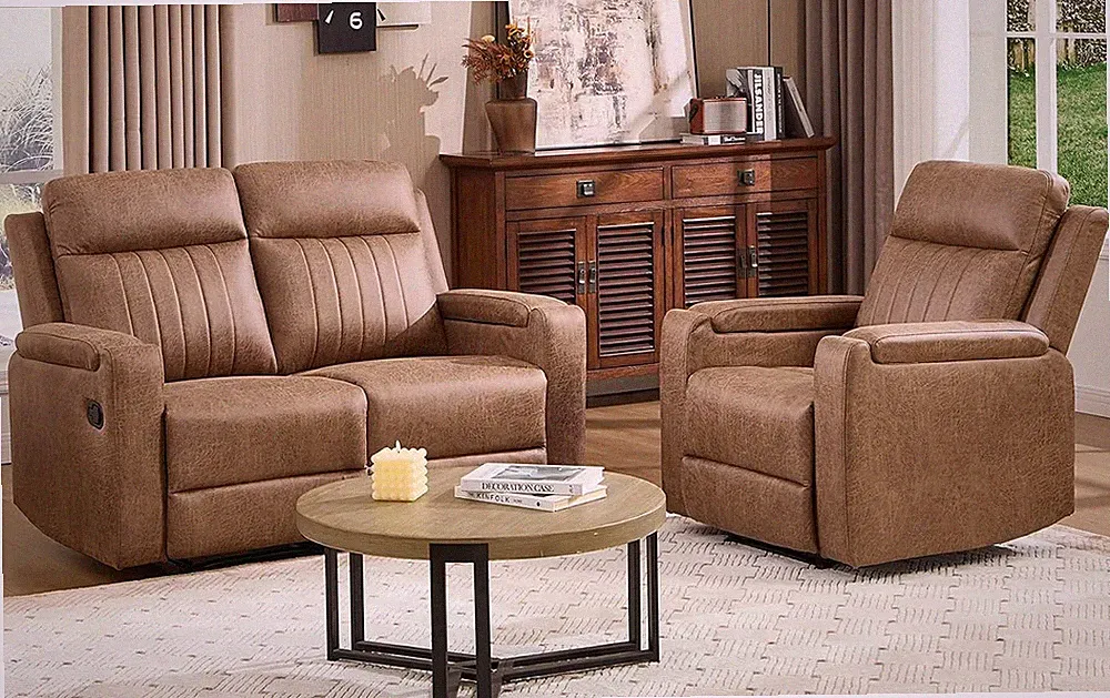 Manual Faux Leather Recliner Sofa Furniture Set for Living Room, Included Manual