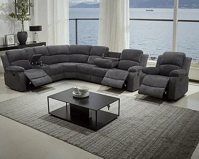Manual Recliner Sectional Sofa Set, Corduroy L-Shaped Living Room Furniture Sets