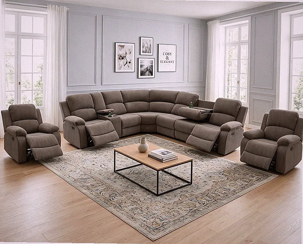 Manual Recliner Sectional Sofa Set, L-Shaped Living Room Furniture Sets, Reclini