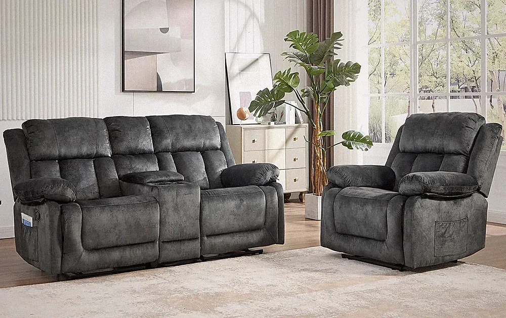 Manual Recliner Sofa Furniture Set for Living Room, Included Overstuffed Manual