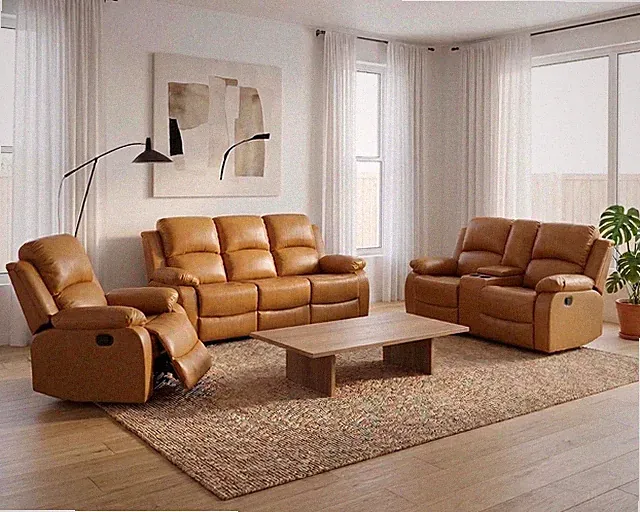 Manual Recliner Sofa Set Bonded Leather, Living Room Furniture Set, Reclining So
