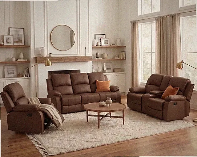 Manual Recliner Sofa Set with Cup Holders & Storage 3 Piece Living Room Furnitur
