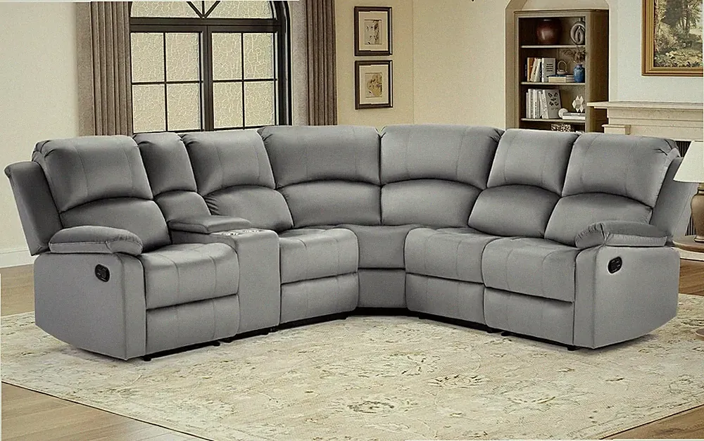Manual Reclining L-Shaped Sectional Sofa Set, Soft Microfiber Recliner Corner Co