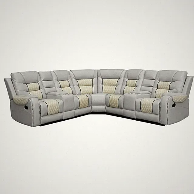 Manual Reclining Sectional Sofa Beige Faux Leather 5-Seat L-Shaped with Stora...