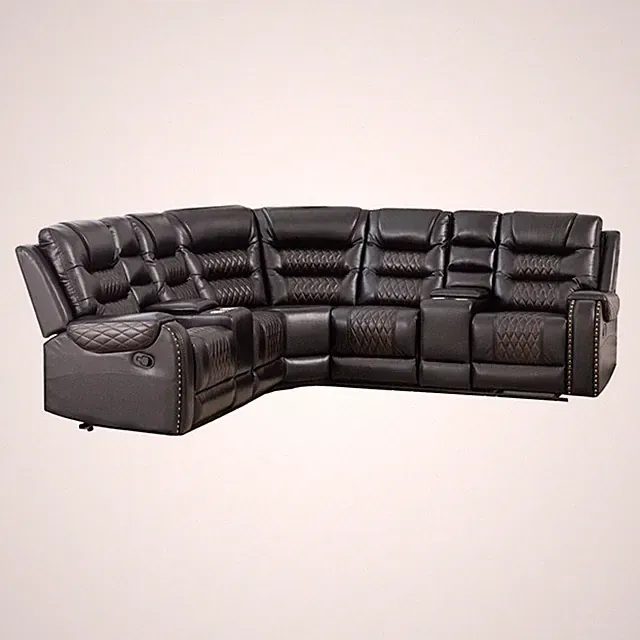 Manual Reclining Sectional Sofa Black Faux Leather 5-Seat L-Shaped with Stora...