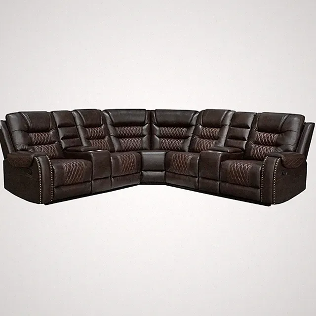 Manual Reclining Sectional Sofa Brown Faux Leather 5-Seat L-Shaped with Stora...